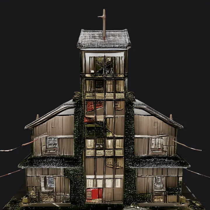 Abandoned Japanese-style street and building. complex geometry, game-ready.