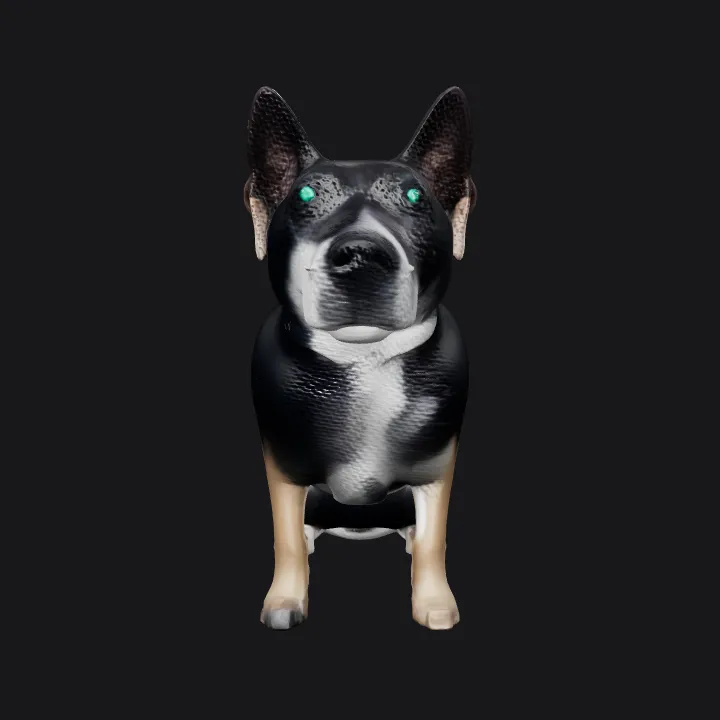 a black and white dog. smooth edges, complex geometry, character.