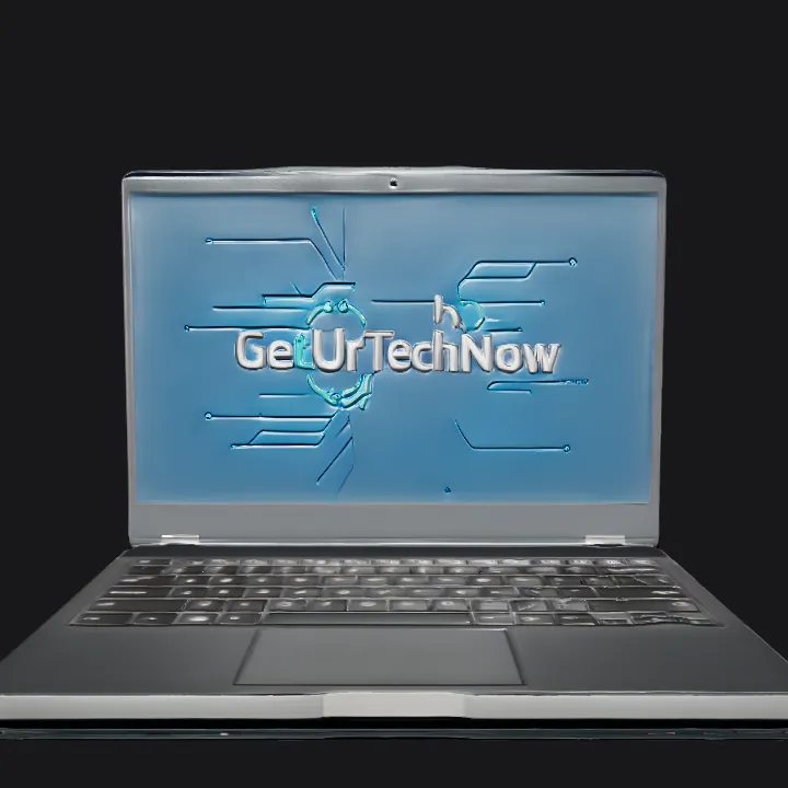 Open laptop with logo. sharp edges, simple geometry, symmetric geometry.