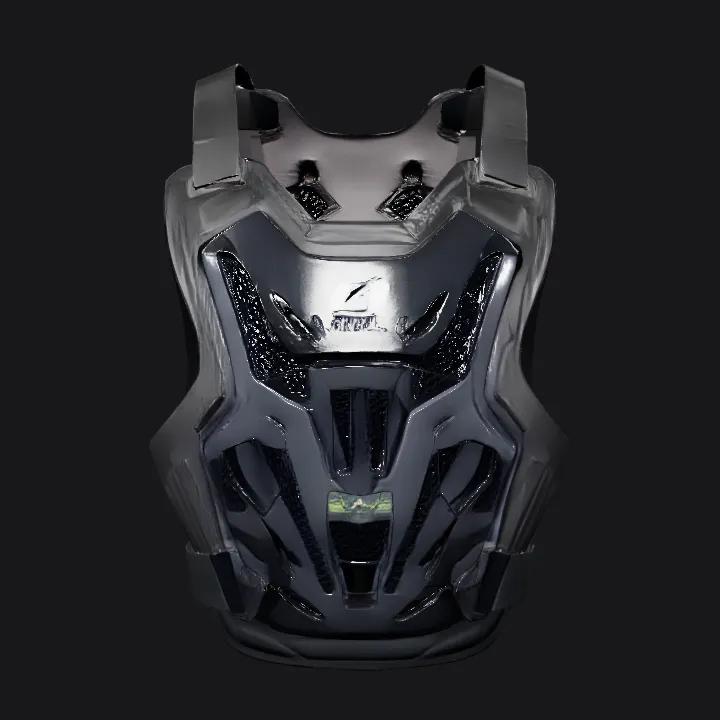 Motorcycle chest protector armor. sharp edges, complex geometry, game-ready, symmetric geometry.
