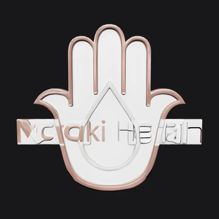 Hand-shaped health logo with text. smooth edges, simple geometry, symmetric geometry.