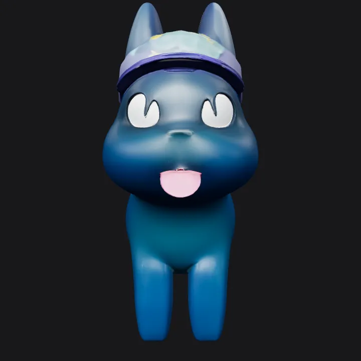 Cartoon black cat with a cap. smooth edges, simple geometry, character, symmetric geometry.