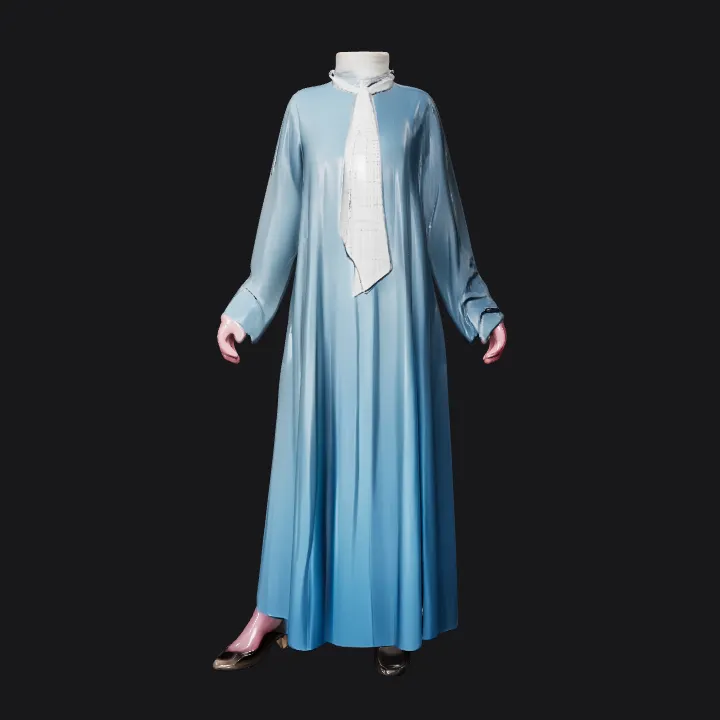 woman in blue long dress and scarf. simple geometry, character.