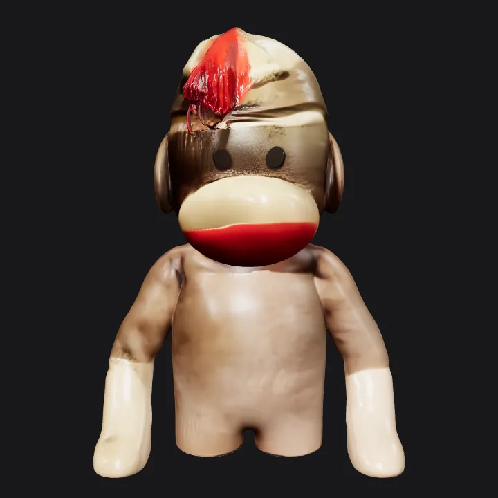 Sock monkey plush toy. smooth edges, simple geometry, character, symmetric geometry.