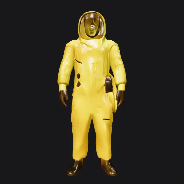 Person in hazmat suit. smooth edges, simple geometry, game-ready, character, symmetric geometry.