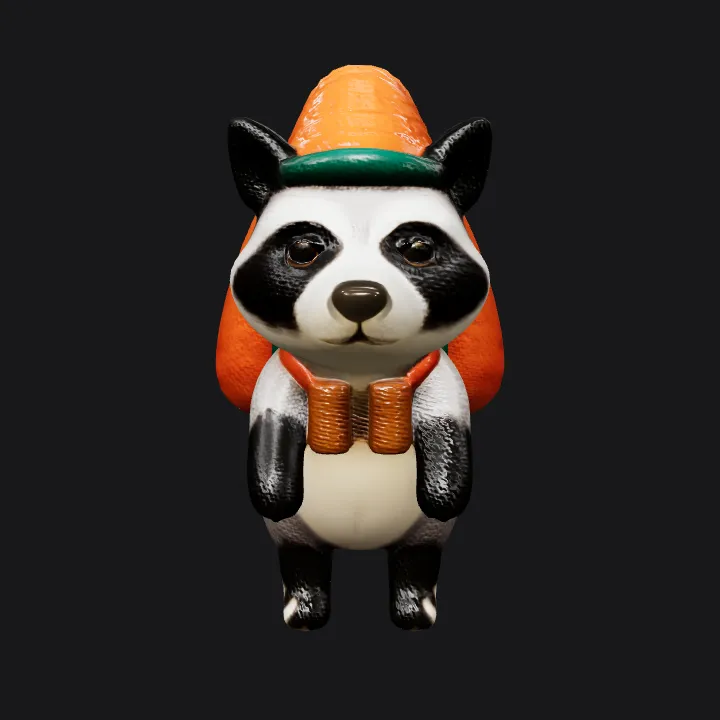 Felt raccoon with backpack. smooth edges, complex geometry, game-ready, character.