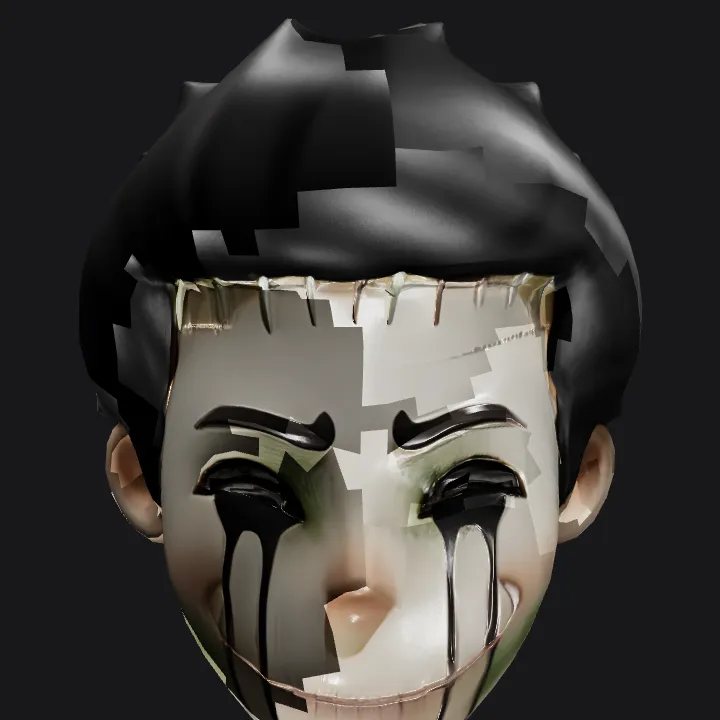 3D cartoon hair with spiky style. sharp edges, complex geometry, character.