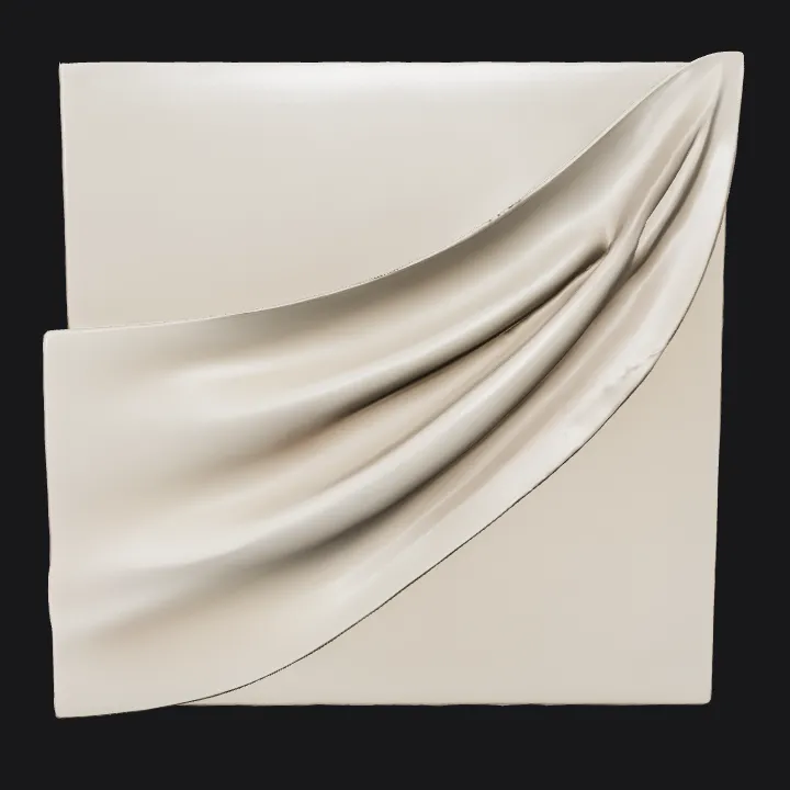Folded fabric or draped cloth on a panel. smooth edges, complex geometry.