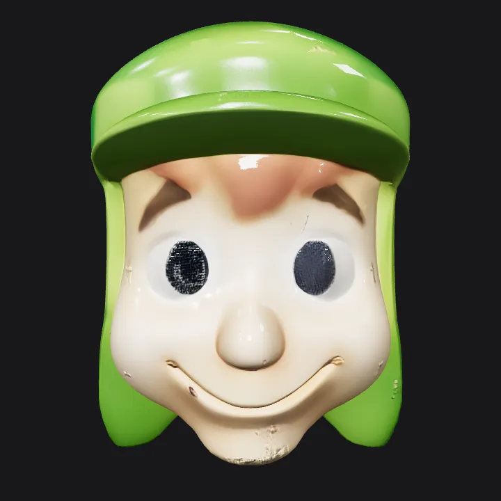 Person wearing a green helmet. smooth edges, simple geometry, character, symmetric geometry.
