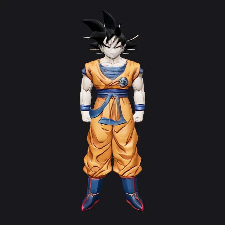 Anime character in orange gi, spiky hair. sharp edges, complex geometry, game-ready, character.