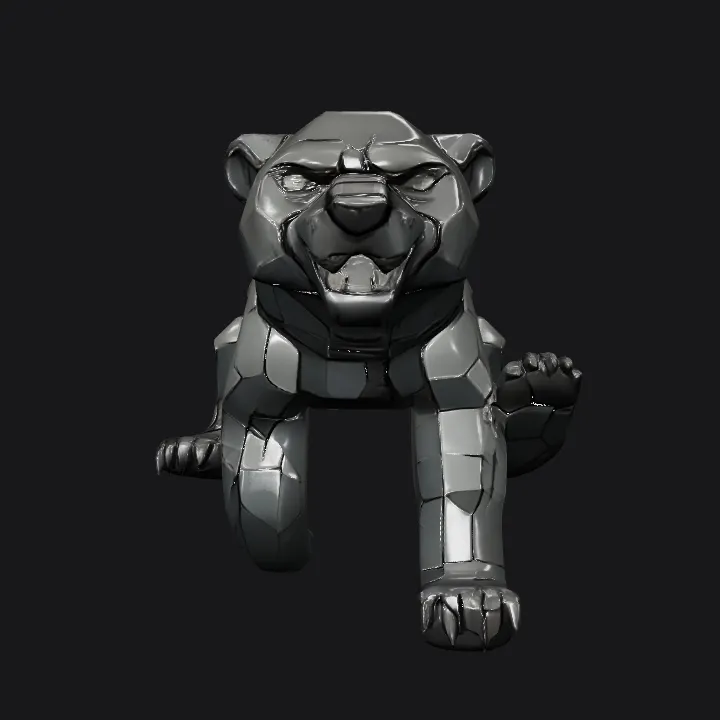 Polygonal bear with sharp angles. sharp edges, complex geometry, game-ready, character.