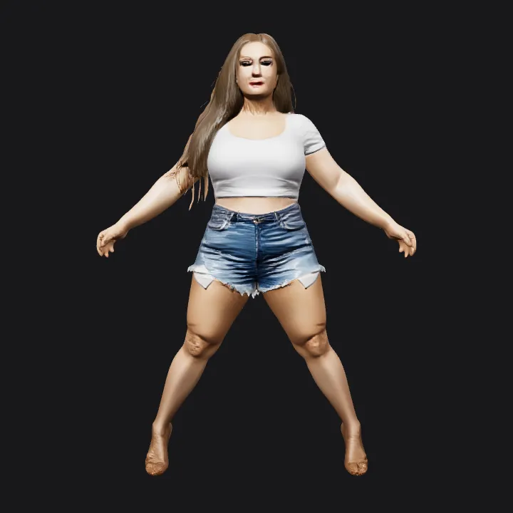 Woman standing with legs apart. complex geometry, smooth edges, character.