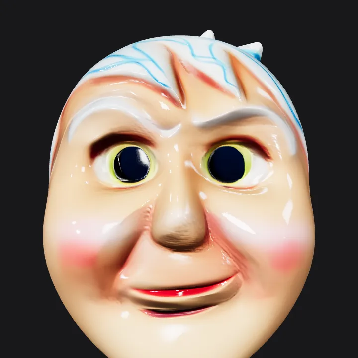 Toy head with blue stripes. smooth edges, simple geometry, character, symmetric geometry.