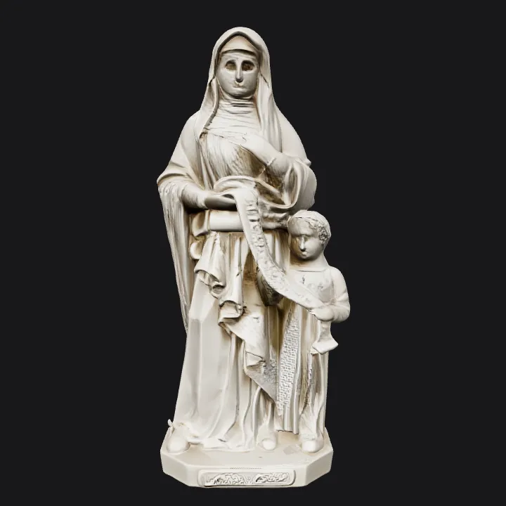 Statue of a robed woman with a child. smooth edges, complex geometry, character.