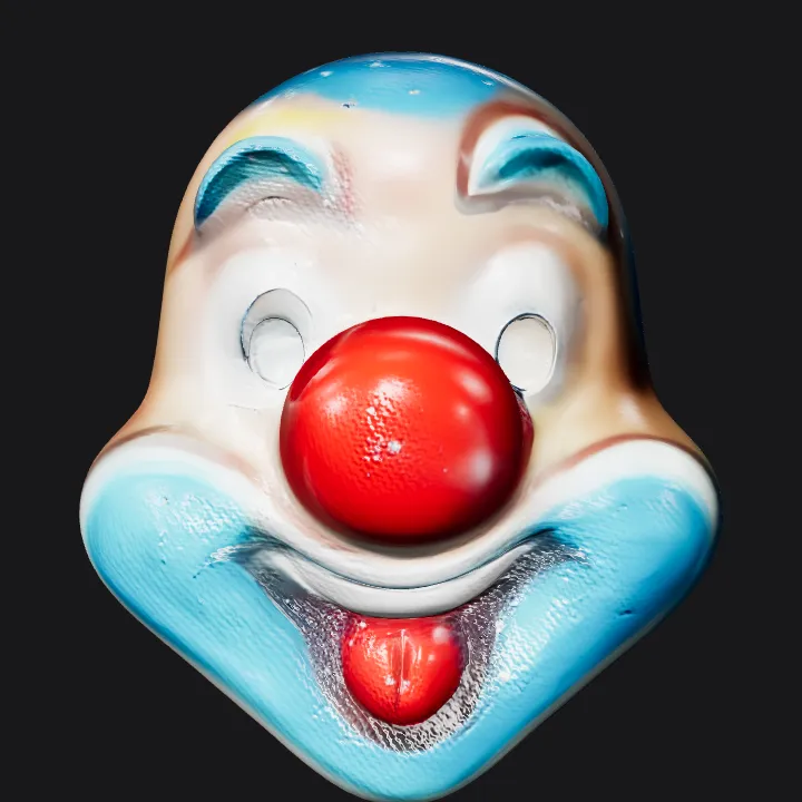 Clown face mask with rounded features. smooth edges, complex geometry, character, symmetric geometry.