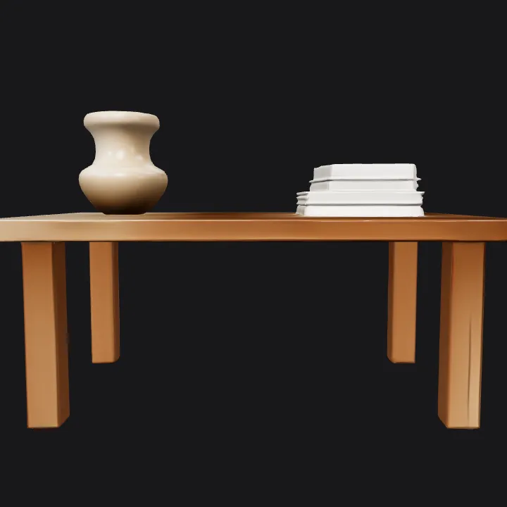 Modern wooden console table with vase and books. smooth edges, simple geometry, symmetric geometry.