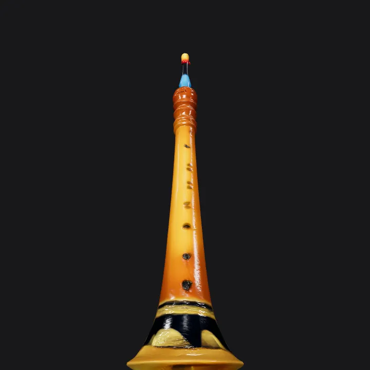Traditional wooden wind instrument, possibly a zurna. smooth edges, complex geometry, symmetric geometry.