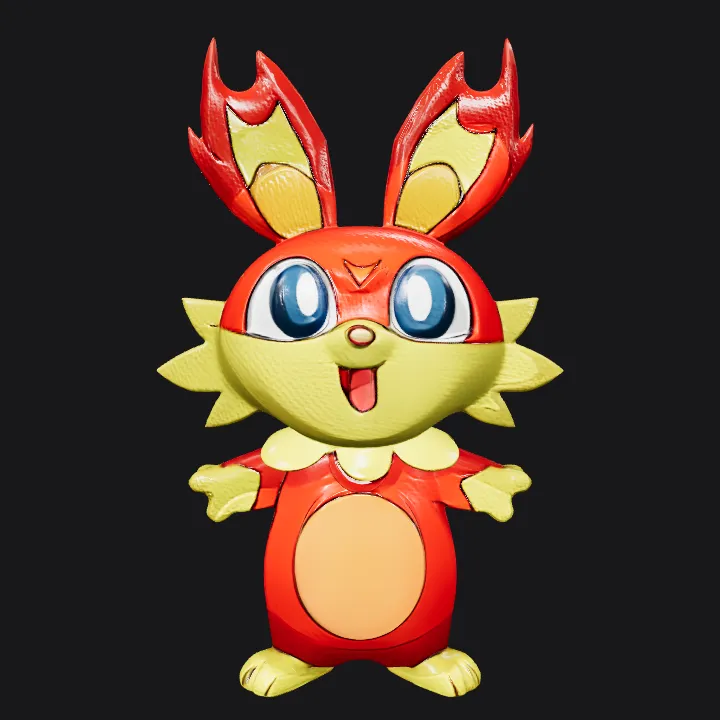 Cartoon fox-like character with big eyes. smooth edges, simple geometry, game-ready, character, symmetric geometry.