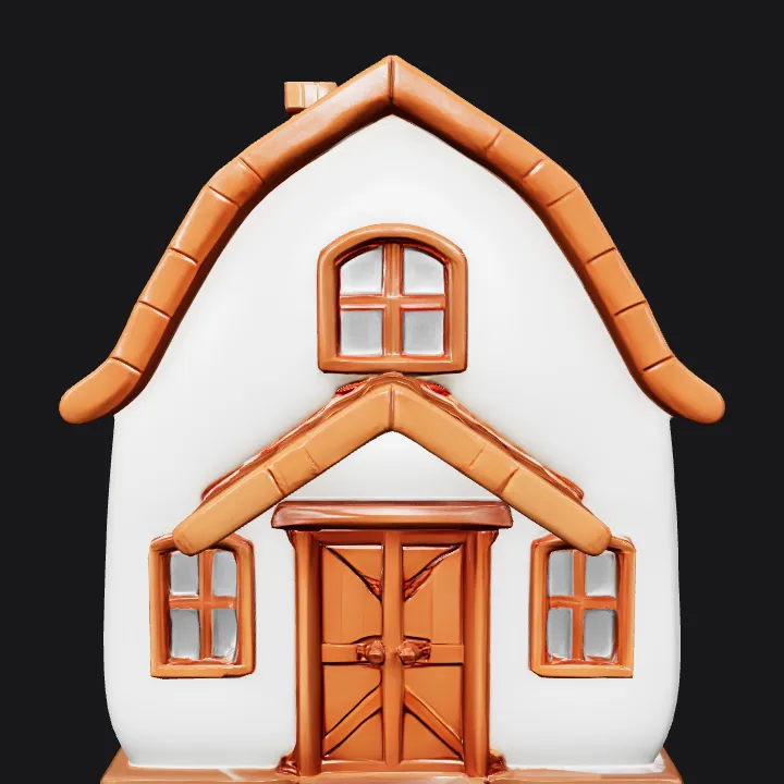 Cartoon-style small house. smooth edges, simple geometry, game-ready, symmetric geometry.