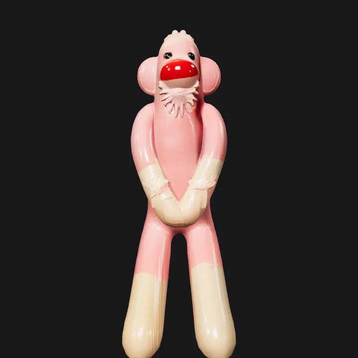 Pink sock monkey plush toy. smooth edges, simple geometry, character, symmetric geometry.