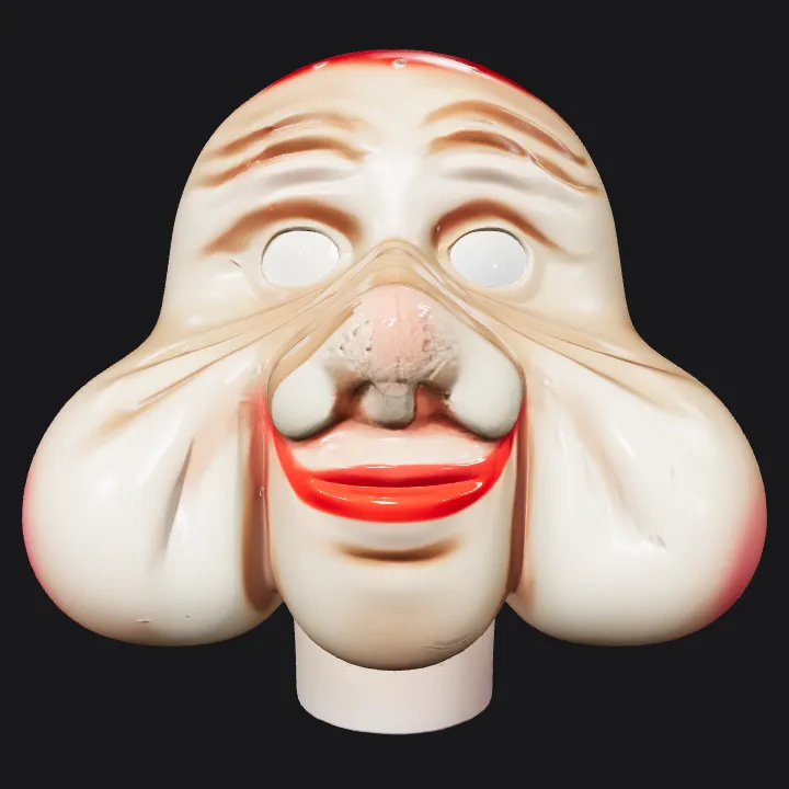 Large cartoonish human face mask. smooth edges, simple geometry, character, symmetric geometry.