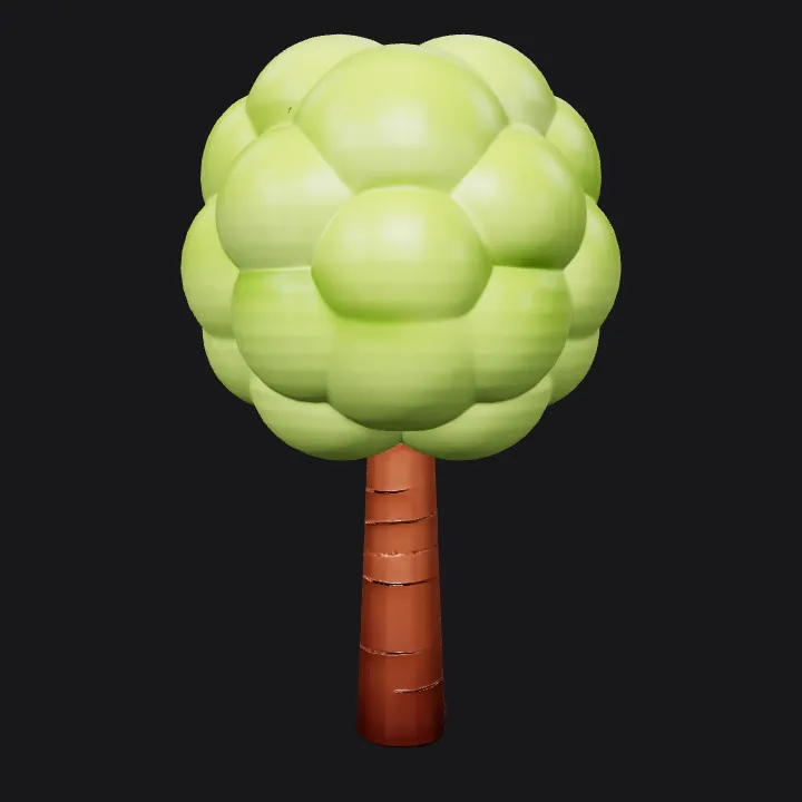 Cartoonish tree with round foliage. smooth edges, simple geometry, game-ready, symmetric geometry.