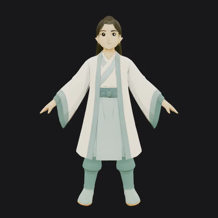 person in traditional Chinese clothing. smooth edges, simple geometry, character, symmetric geometry.