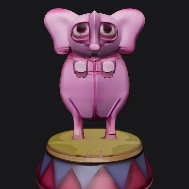 cartoon pink elephant standing on circus platform. smooth edges, simple geometry, game-ready, character.