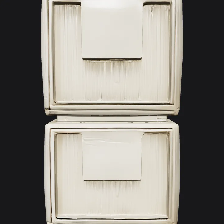 stacked plastic storage boxes outdoors. sharp edges, simple geometry, symmetric geometry.