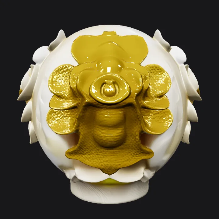 white porcelain flowers with gold decorative edge. smooth edges, complex geometry.