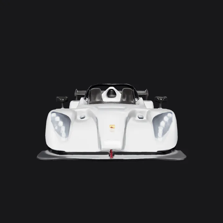 white race car viewed from front. smooth edges, complex geometry, game-ready, symmetric geometry.