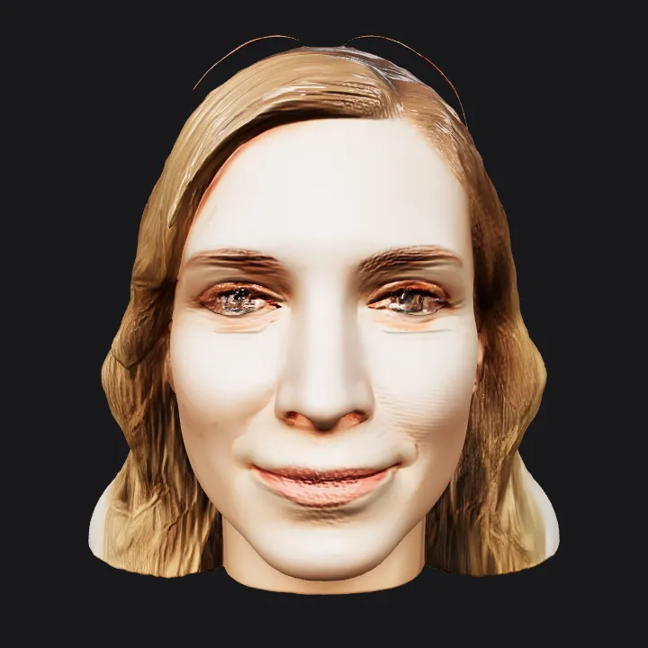 Portrait of a person with wavy blonde hair. smooth edges, complex geometry, character, symmetric geometry.