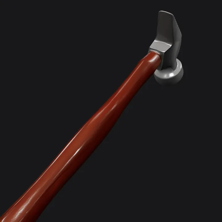 A metal hammer with wooden handle. sharp edges, smooth edges, simple geometry, game-ready.