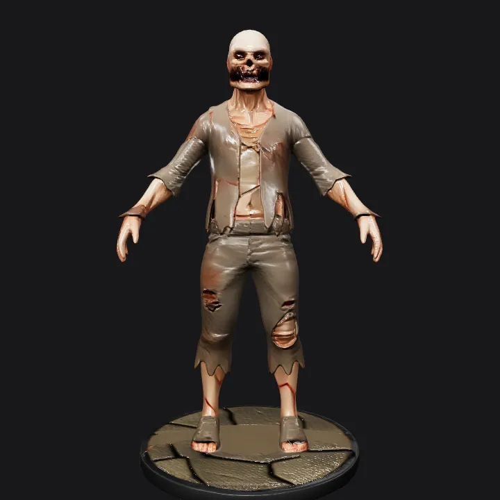 tattered zombie standing on a base. complex geometry, character.