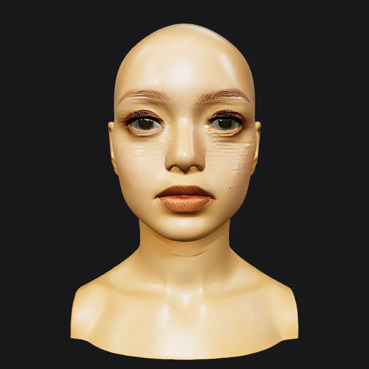 Bald human head and shoulder profile view. smooth edges, complex geometry, character.