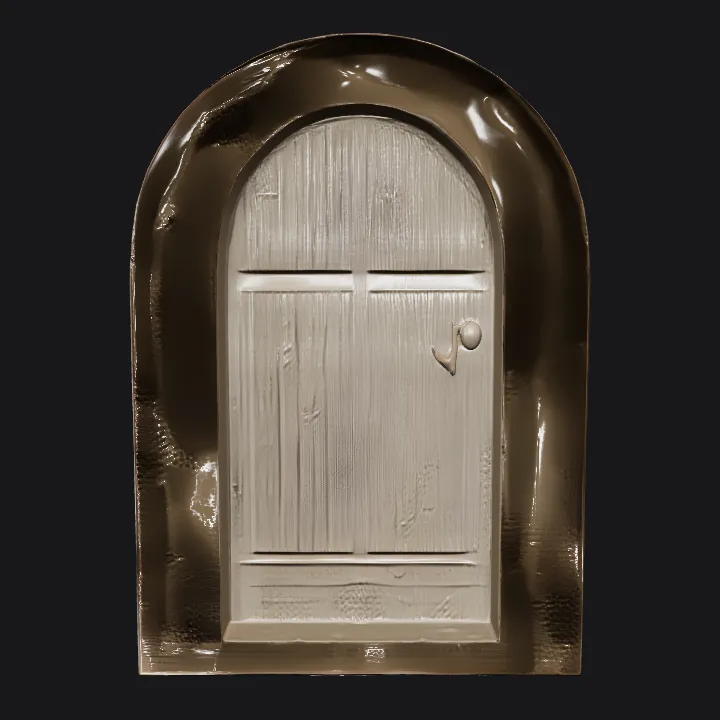 Stone arch doorway in a brick wall. sharp edges, complex geometry, game-ready, symmetric geometry.