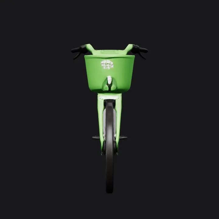 Lime electric bicycle. smooth edges, complex geometry, symmetric geometry.