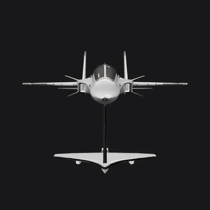 modern fighter jet front view. sharp edges, complex geometry, symmetric geometry.