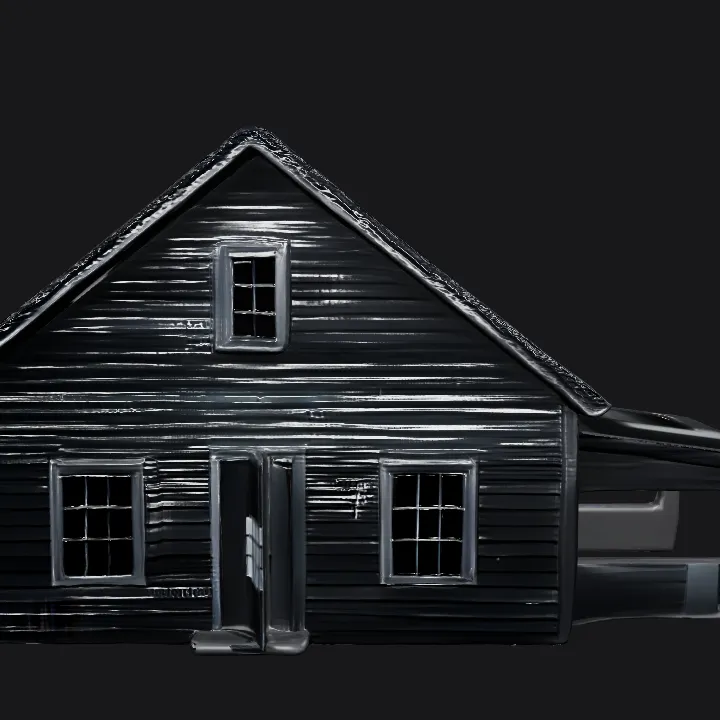 Old wooden house in the forest. simple geometry, sharp edges, symmetric geometry.