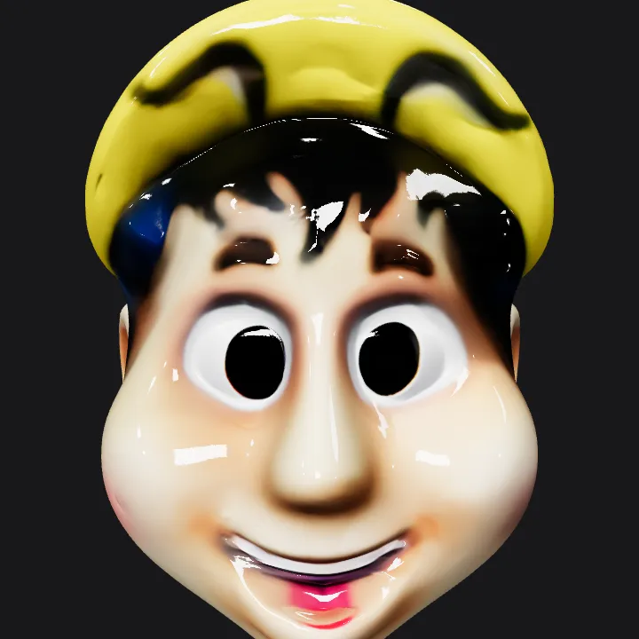 statue with yellow helmet. smooth edges, simple geometry, character, symmetric geometry.