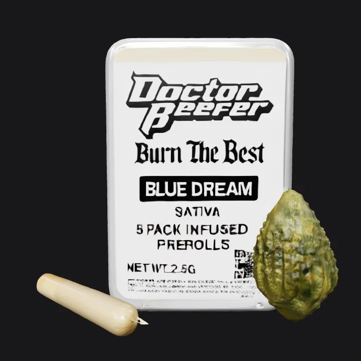 A pack of cannabis prerolls and a cannabis bud. sharp edges, complex geometry.