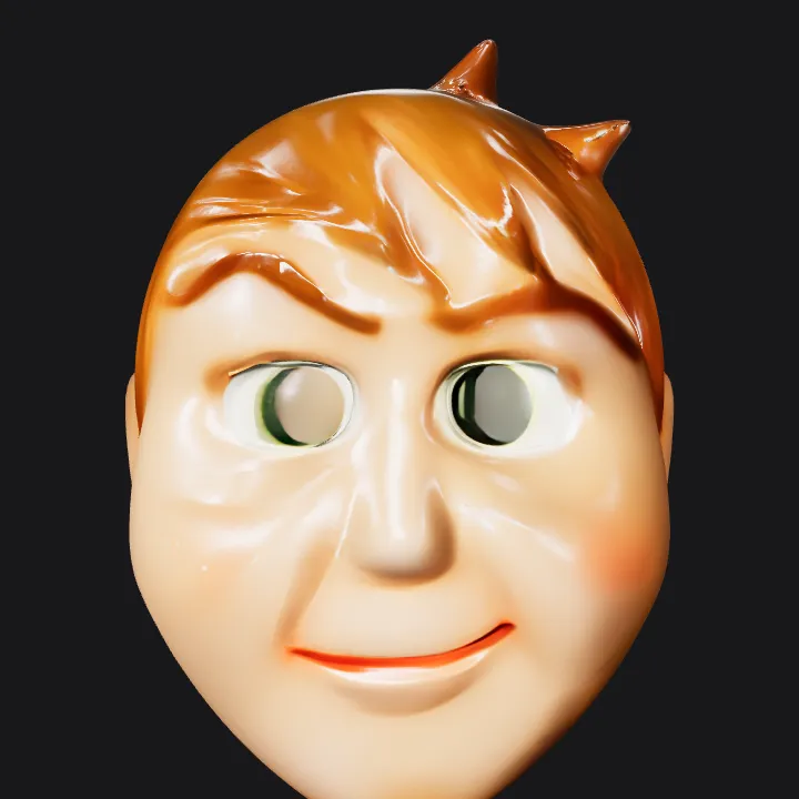 Cartoonish animal head figurine. smooth edges, simple geometry, character, symmetric geometry.