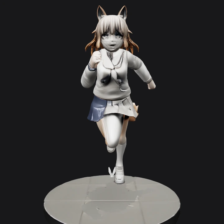 Anime girl with animal ears and tail running. smooth edges, complex geometry, game-ready, character.