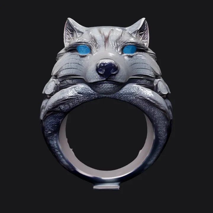 Wolf head-shaped diamond ring. sharp edges, complex geometry, smooth edges, symmetric geometry.