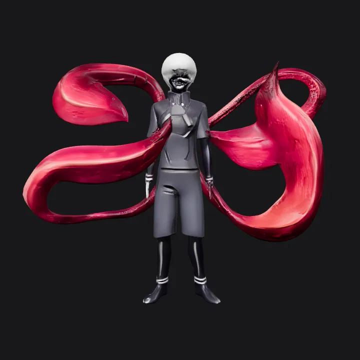 Anime character with red tentacles. complex geometry, character.