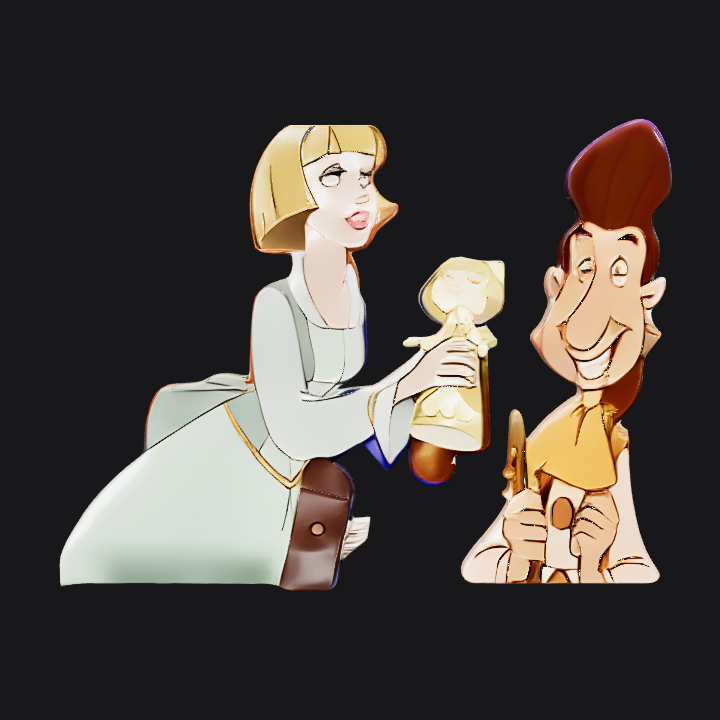 Woman holding a doll. smooth edges, simple geometry, character.