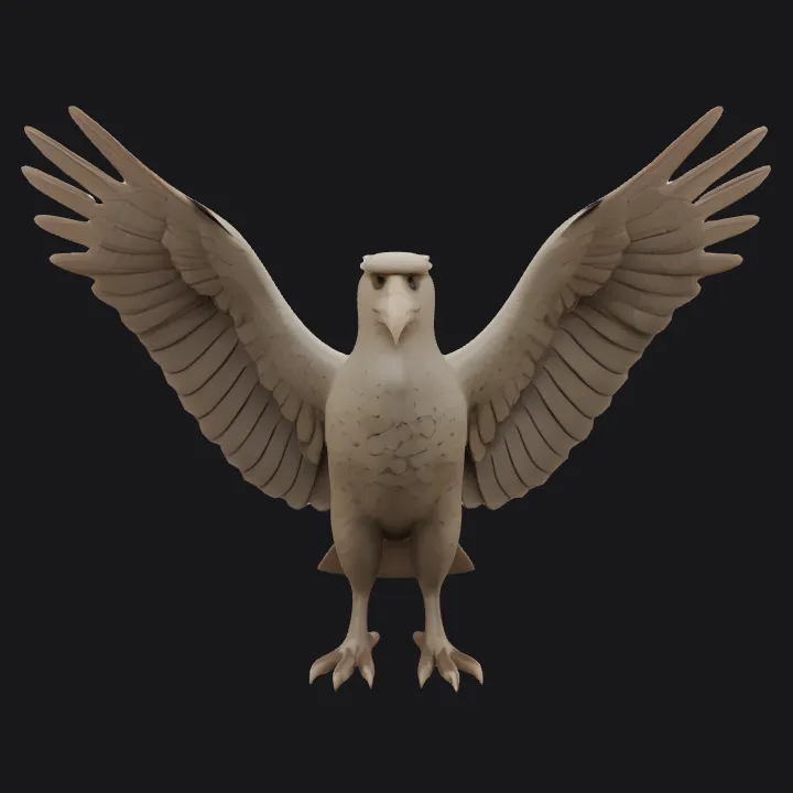 Stylized eagle with wings spread. smooth edges, simple geometry, symmetric geometry.