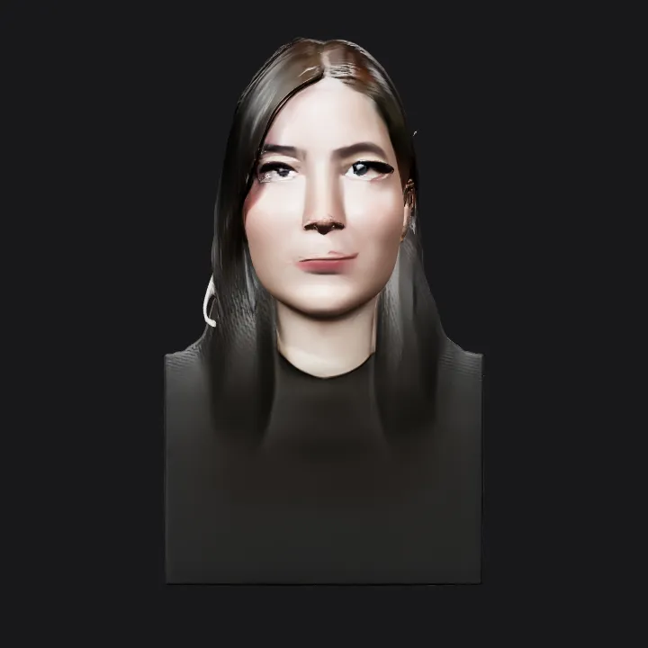 person with long dark hair. smooth edges, complex geometry, character, symmetric geometry.