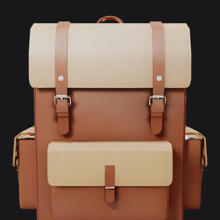 A simple brown travel backpack. simple geometry, sharp edges, game-ready, symmetric geometry.