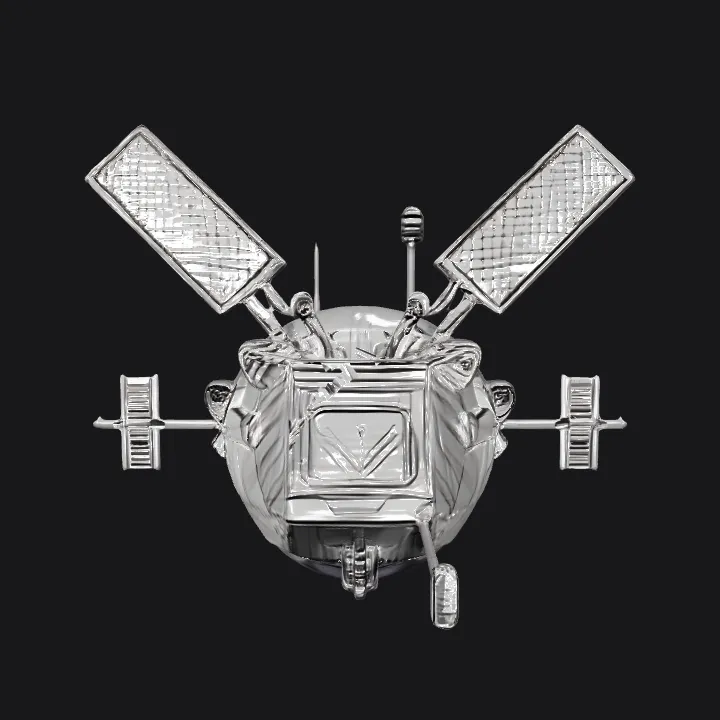 Futuristic flying vehicle with antenna. sharp edges, complex geometry, game-ready, symmetric geometry.